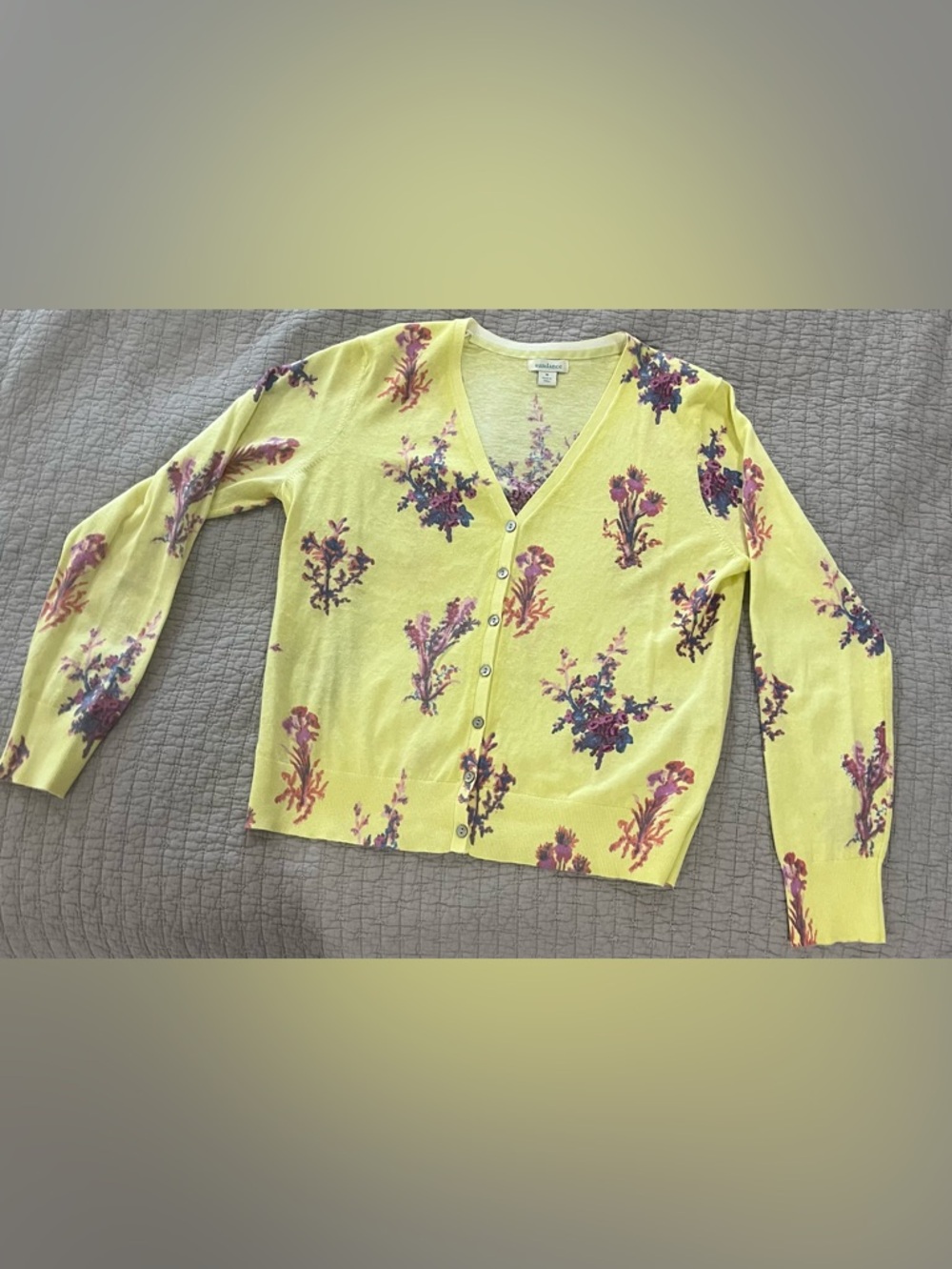 Sundance Pale Yellow Cardigan with Teal Logo Detail